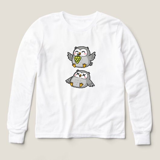 Cute Cartoon Owls Eating Grapes Funny Gray Owl (Motif recto)