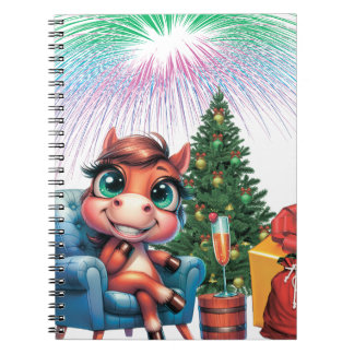Cute Cartoon Paard Oud en Nieuw Viering Notitieboek