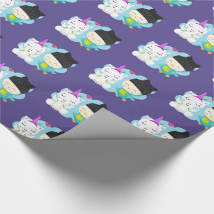 Cute Cartoon Pals - Happy Unicorn & Bird Cadeaupapier