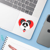 Cute Cartoon Panda Beer met Love Heart Sticker (Laptop met iPhone)