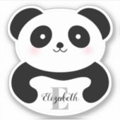 Cute Cartoon Panda Beer Monogram Naam Sticker (Voorkant)