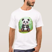 Cute Cartoon Panda on Bamboo Patch T-shirt (Voorkant)