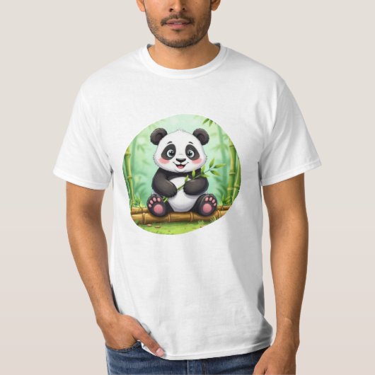 Cute Cartoon Panda on Bamboo Patch T-shirt (Voorkant)