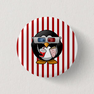 Cute Cartoon Penguin bij de films met strepen Ronde Button 3,2 Cm