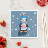 Cute Cartoon Penguin Blue Holidays Paper Napkin Servet (Insitu)