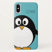 Cute Cartoon Penguin Custom Name Blue Case-Mate iPhone Case (Achterkant)