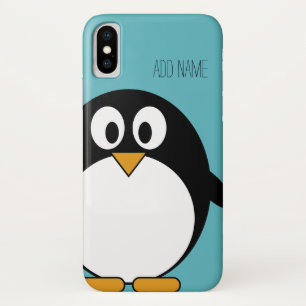 Cute Cartoon Penguin Custom Name Blue iPhone X Hoesje