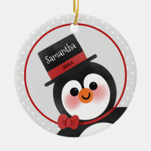 Cute Cartoon Penguin Persoonlijke foto Keramisch Ornament