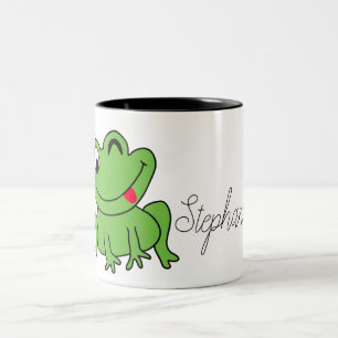 Cute Cartoon Personalized Green Frog Tweekleurige Koffiemok