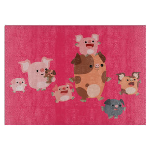 Cute Cartoon Pig Family Cutting Board Snijplank