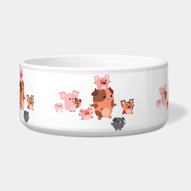 Cute Cartoon Pig Family Pet Bowl Voerbakje (Voorkant)