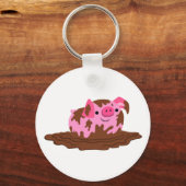 Cute Cartoon Pig in The Mud Sleutelhanger (Voorkant)
