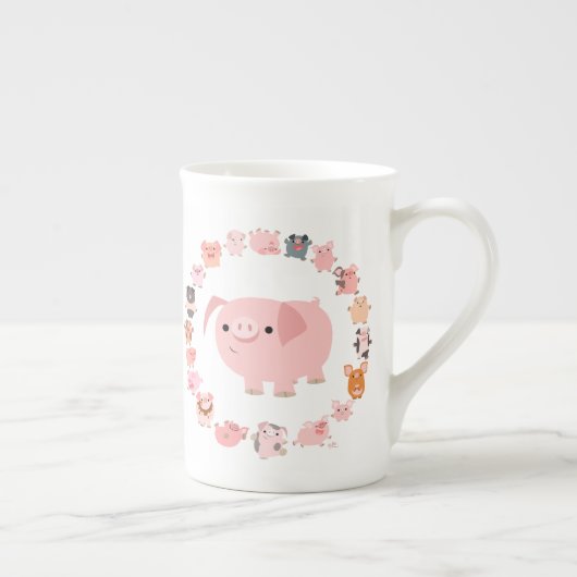 Cute Cartoon Pig Mandala Bone China Mok (Rechts)
