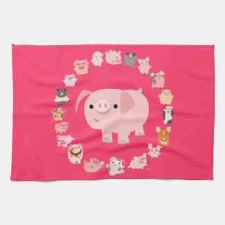 Cute Cartoon Pig Mandala Serviette de cuisine