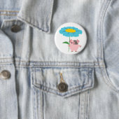 Cute Cartoon pig met Gift (blauw) Button badge (In situ)