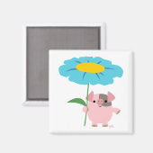 Cute Cartoon pig met Gift (Blue) Magnet Magneet (Voorkant / Achterkant)