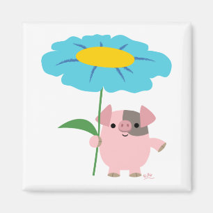 Cute Cartoon pig met Gift (Blue) Magnet Magneet