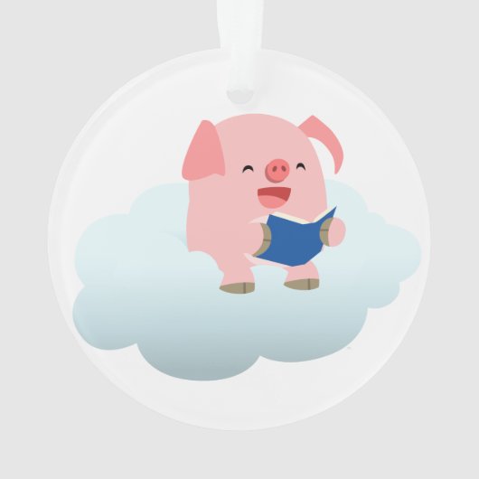 Cute Cartoon Pig Reader op Cloud Acrylornament Ornament (achterkant)