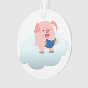 Cute Cartoon Pig Reader op Cloud Acrylornament Ornament