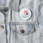 Cute Cartoon Pig Reader op Cloud Button Badge (In situ)