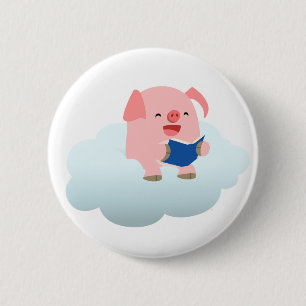 Cute Cartoon Pig Reader op Cloud Button Badge