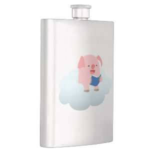 Cute Cartoon Pig Reader op Cloud Classic Flask Flacon