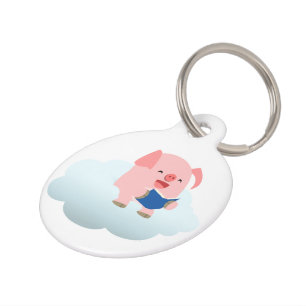 Cute Cartoon Pig Reader op Cloud Dog Label Huisdierpenning