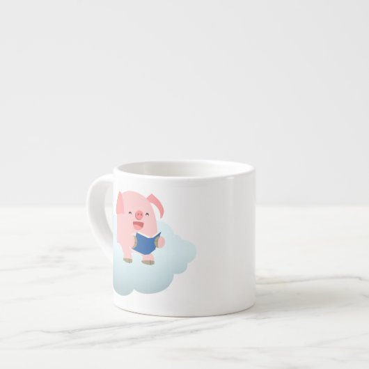 Cute Cartoon Pig Reader op Cloud Espresso Mok (Voorkant links)