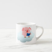 Cute Cartoon Pig Reader op Cloud Espresso Mok (Rechts)