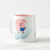 Cute Cartoon Pig Reader op Cloud Mok (Voorkant links)