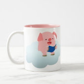 Cute Cartoon Pig Reader op Cloud Mok (Links)