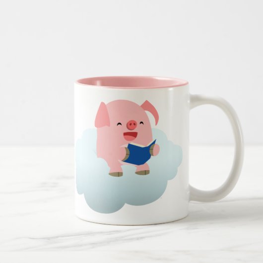 Cute Cartoon Pig Reader op Cloud Mok (Rechts)