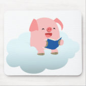 Cute Cartoon Pig Reader op Cloud Mousepad Muismat (Voorkant)