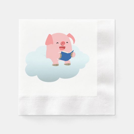 Cute Cartoon Pig Reader op Cloud Paper Napkins Servetten (Voorkant)