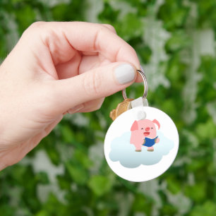 Cute Cartoon Pig Reader op Cloud Sleutelhanger