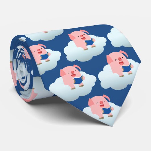 Cute Cartoon Pig Reader op Cloud Stropdas (Opgerold)