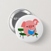 Cute Cartoon Pig Reading on a Bench Button Badge (Voorkant /achterkant)