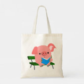 Cute Cartoon Pig Reading on a Bench Canvas tas (Achterkant)