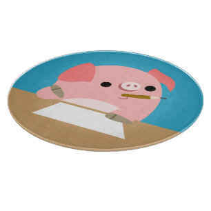 Cute Cartoon Pig "Writer's Block" Cutting Board Snijplank