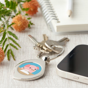 Cute Cartoon Pig "Writers Block" Metal Sleutelhang Sleutelhanger