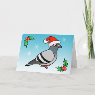 Cute Cartoon Pigeon Santa Feestdagen Kaart
