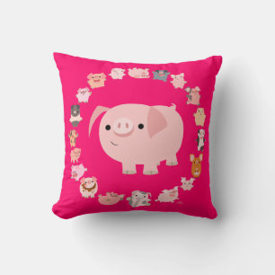 Cute Cartoon Pigs Mandala Pillow Hoesje Kussen