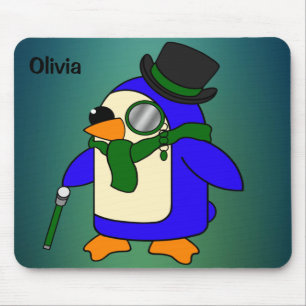 Cute cartoon pinguin dark emerald blauwgroen muismat