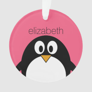 Cute Cartoon pinguin Illustratie Hot Pink Black Ornament