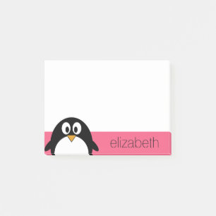 Cute Cartoon pinguin Illustratie Hot Pink Black Post-it® Notes