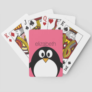 Cute Cartoon pinguin Illustratie Hot Pink Black Speelkaarten