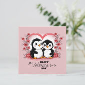 Cute Cartoon Pinguïn Liefhebbers Hartjes Valentijn Feestdagenkaart (Staand voorkant)