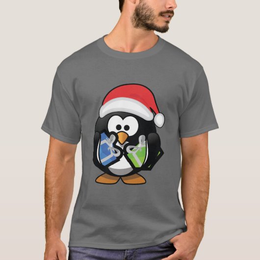 Cute Cartoon pinguin met cadeaus T-shirt (Voorkant)