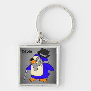 Cute cartoon pinguin neutraal grijs sleutelhanger