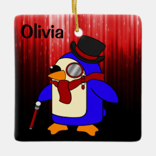 Cute cartoon pinguin rood en zwart keramisch ornament